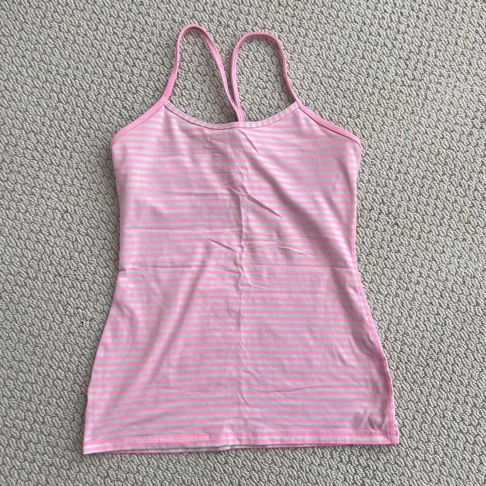 Lululemon Power Y Tank - pink stripes - Good Used Condition - Size 6